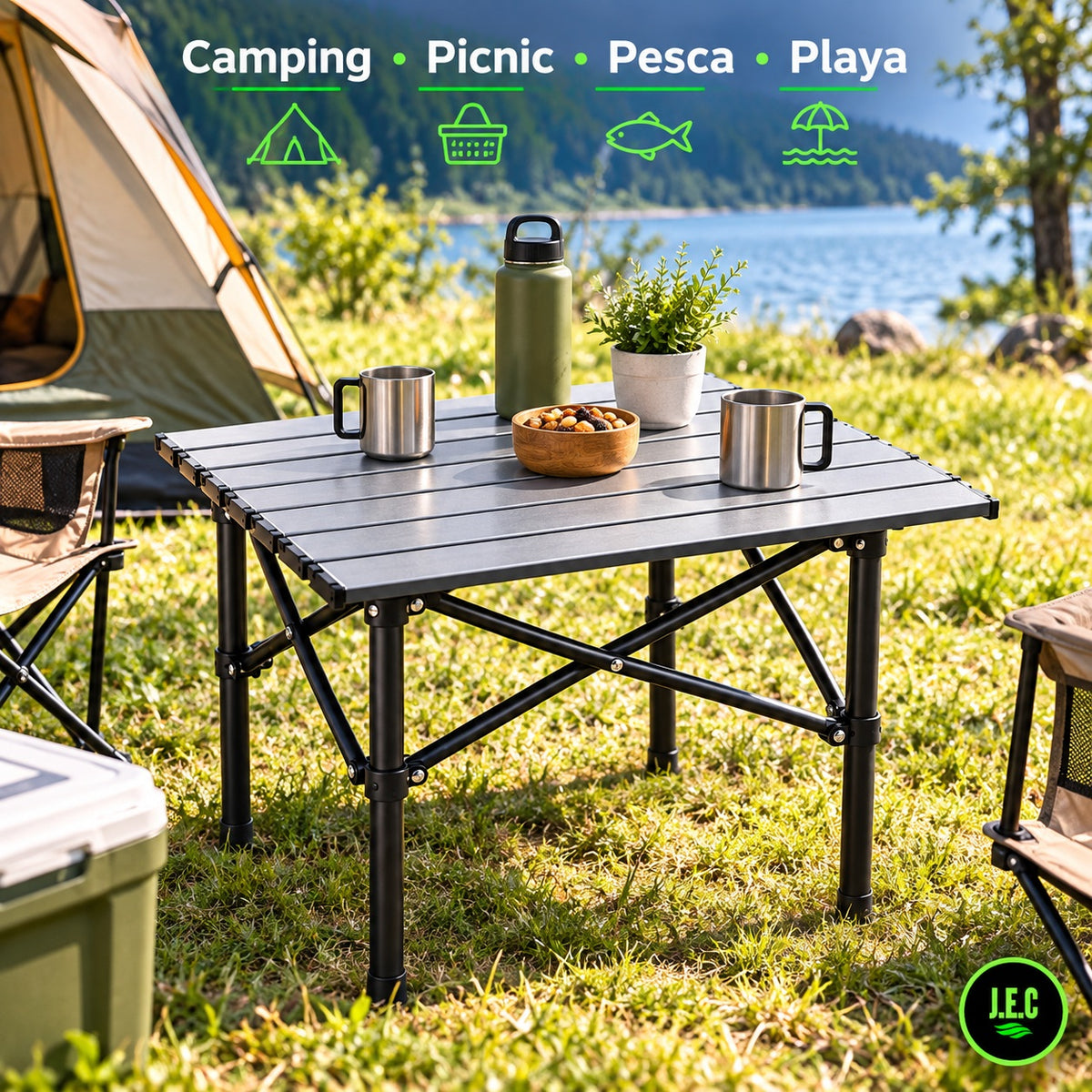 Mesa Camping Plegable Aluminio Enrollable