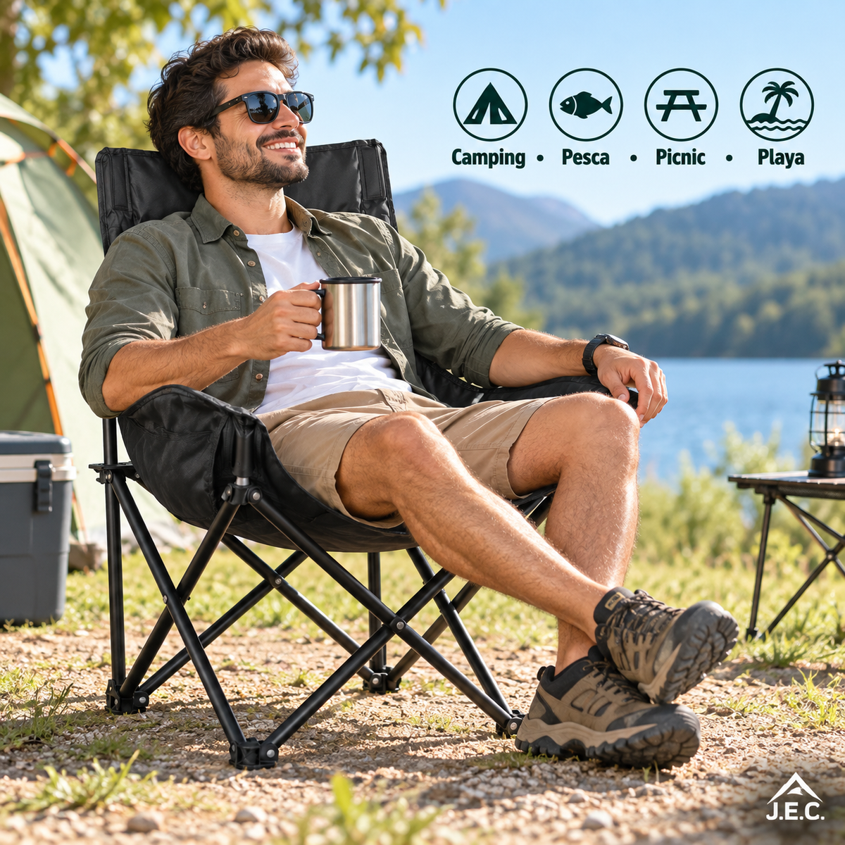 Silla Camping Plegable respaldo alto Con Estuche