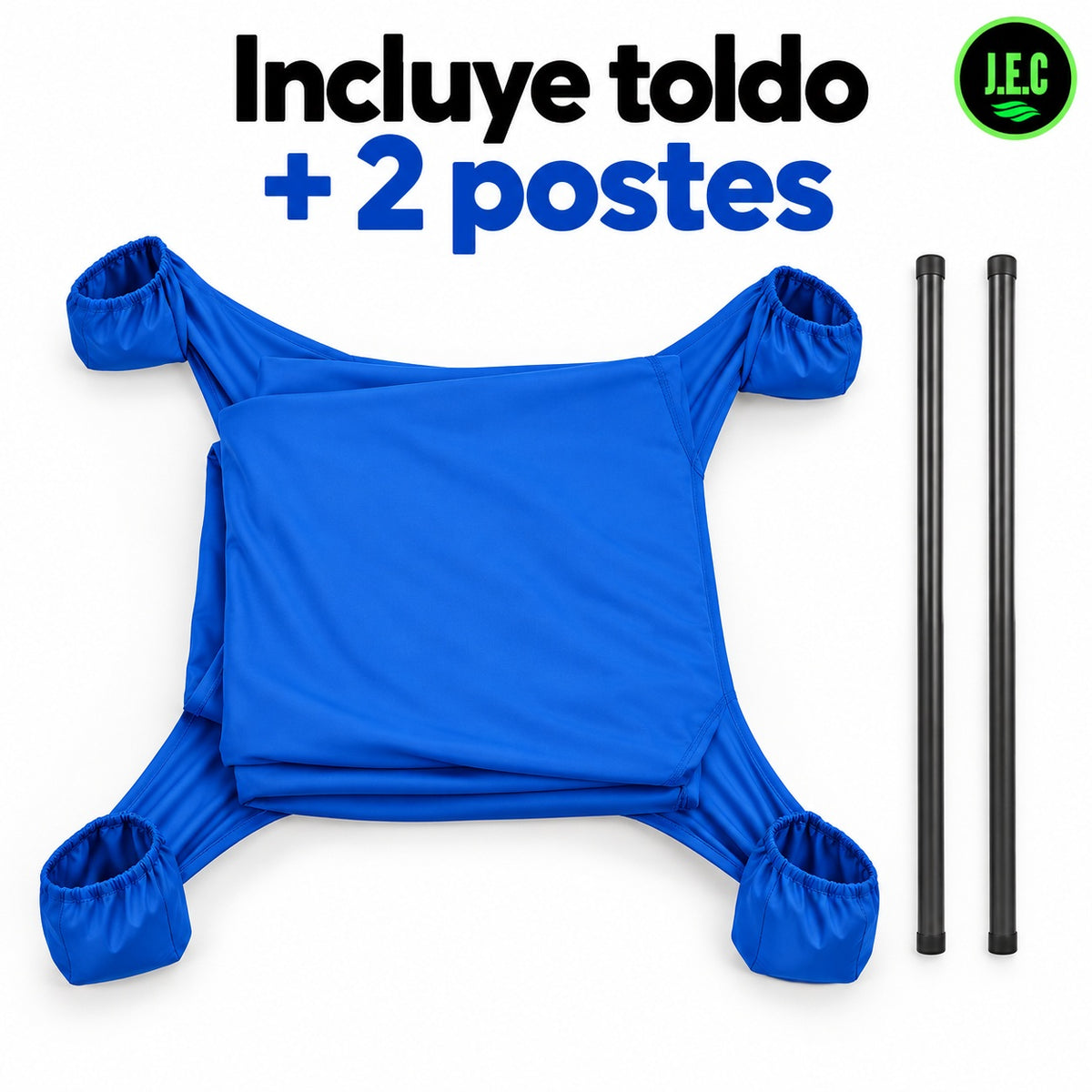 Toldo Elástico de Playa 2x2 m con 2 Postes de Hierro