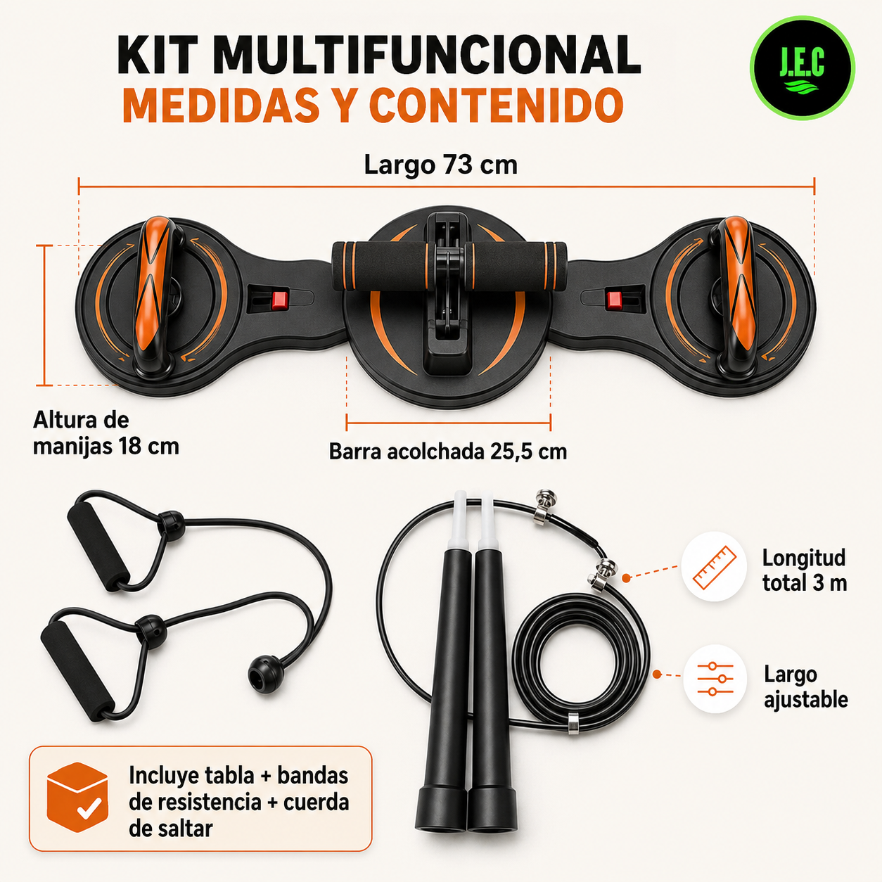 Kit Fitness Tabla Flexiones 5 En 1 + Cuerda Ajustable