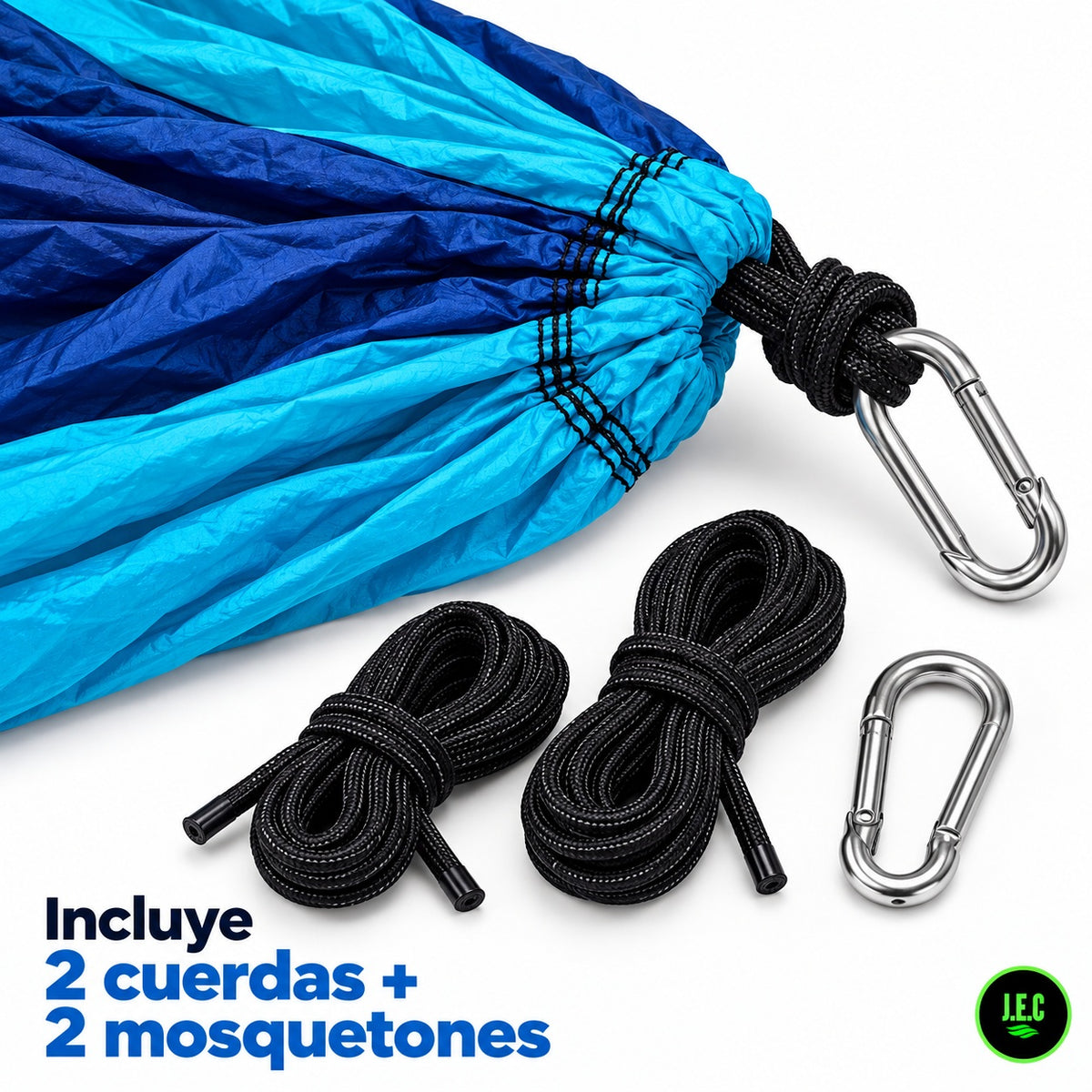 Hamaca Camping 300x200 Nylon 210T 70D Azul 2 Cuerdas