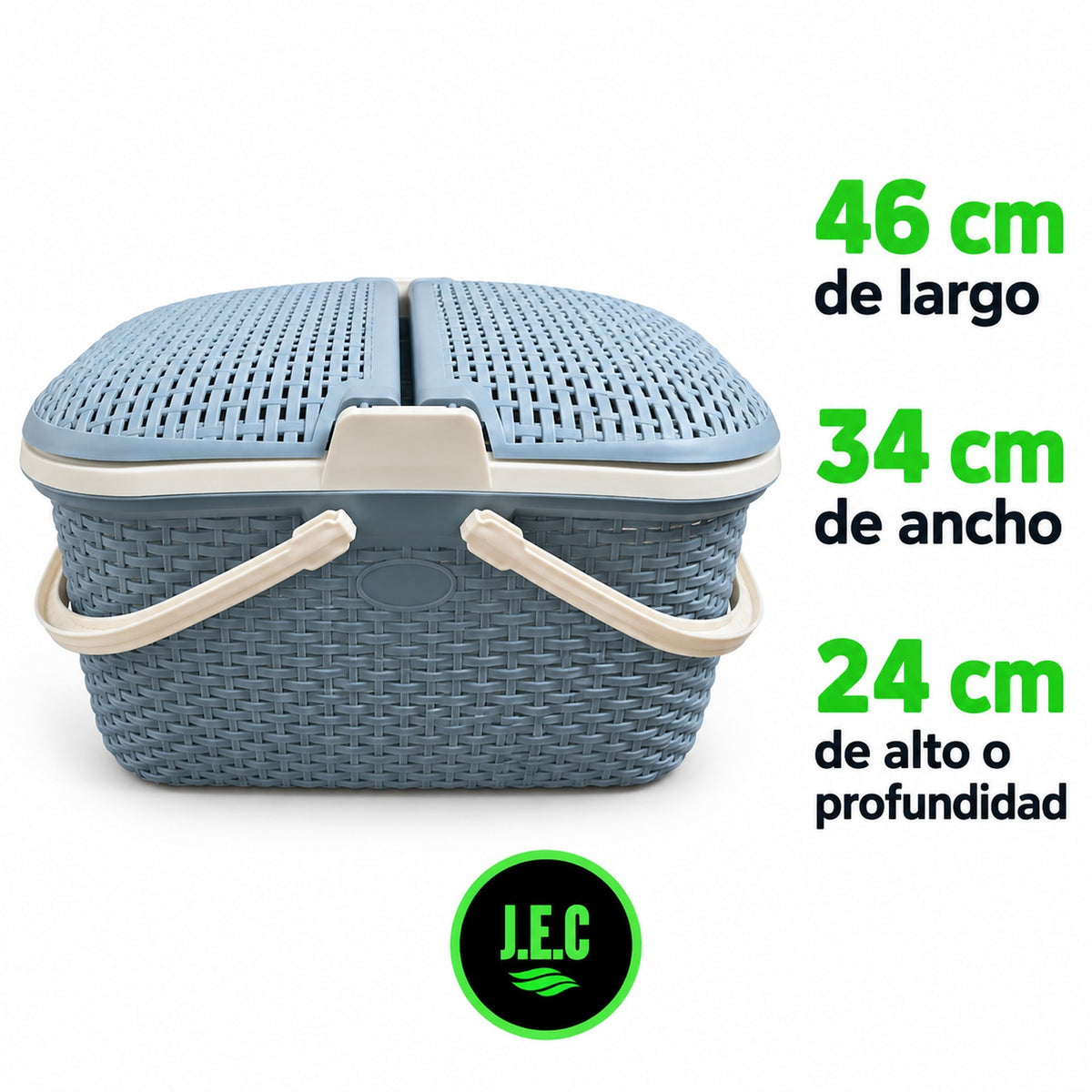 Canasta picnic multiuso con asas y doble tapa · 46 cm
