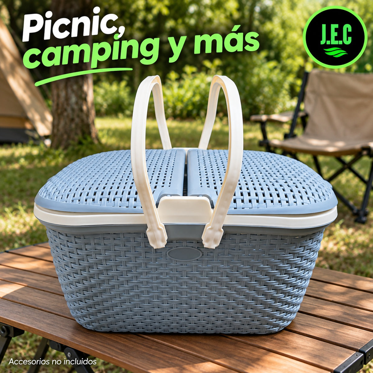 Canasta picnic multiuso con asas y doble tapa · 46 cm