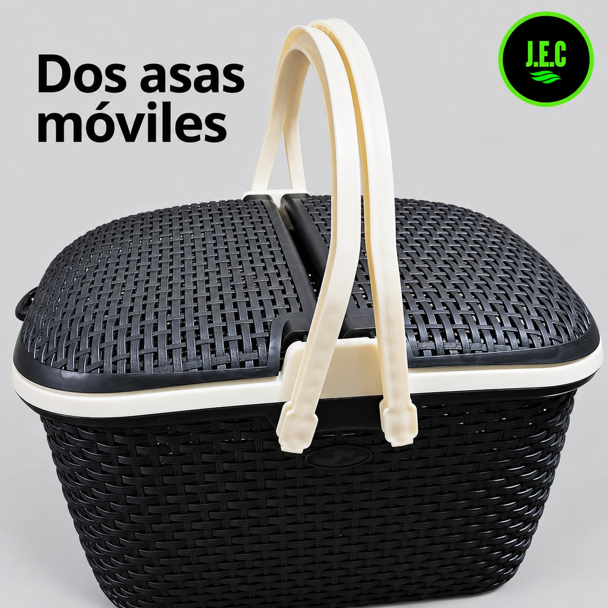 Canasta picnic multiuso con asas y doble tapa · 46 cm
