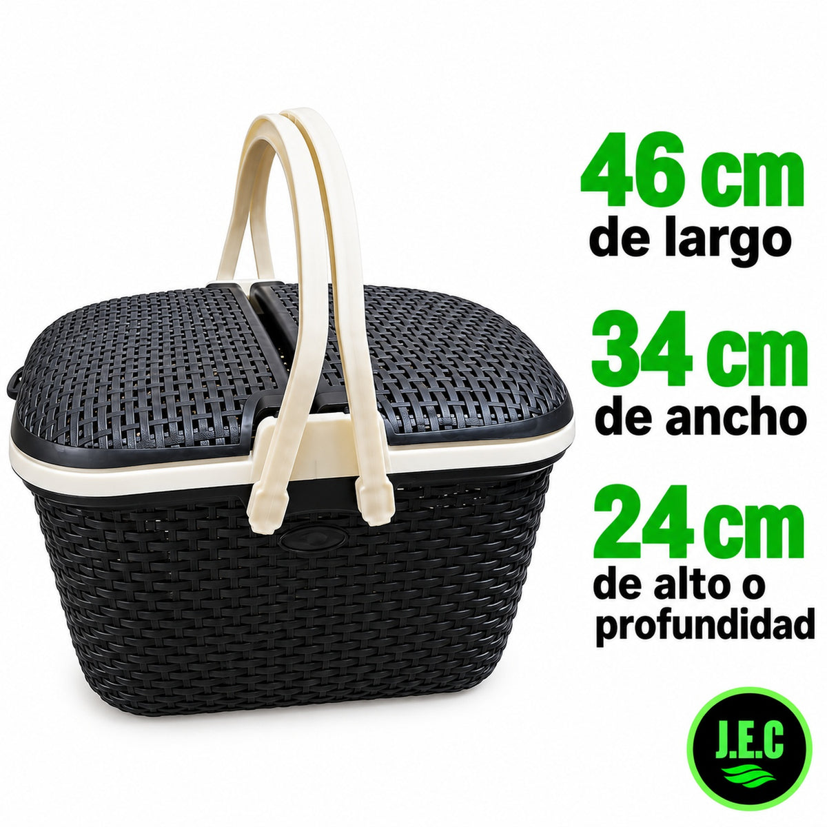 Canasta picnic multiuso con asas y doble tapa · 46 cm