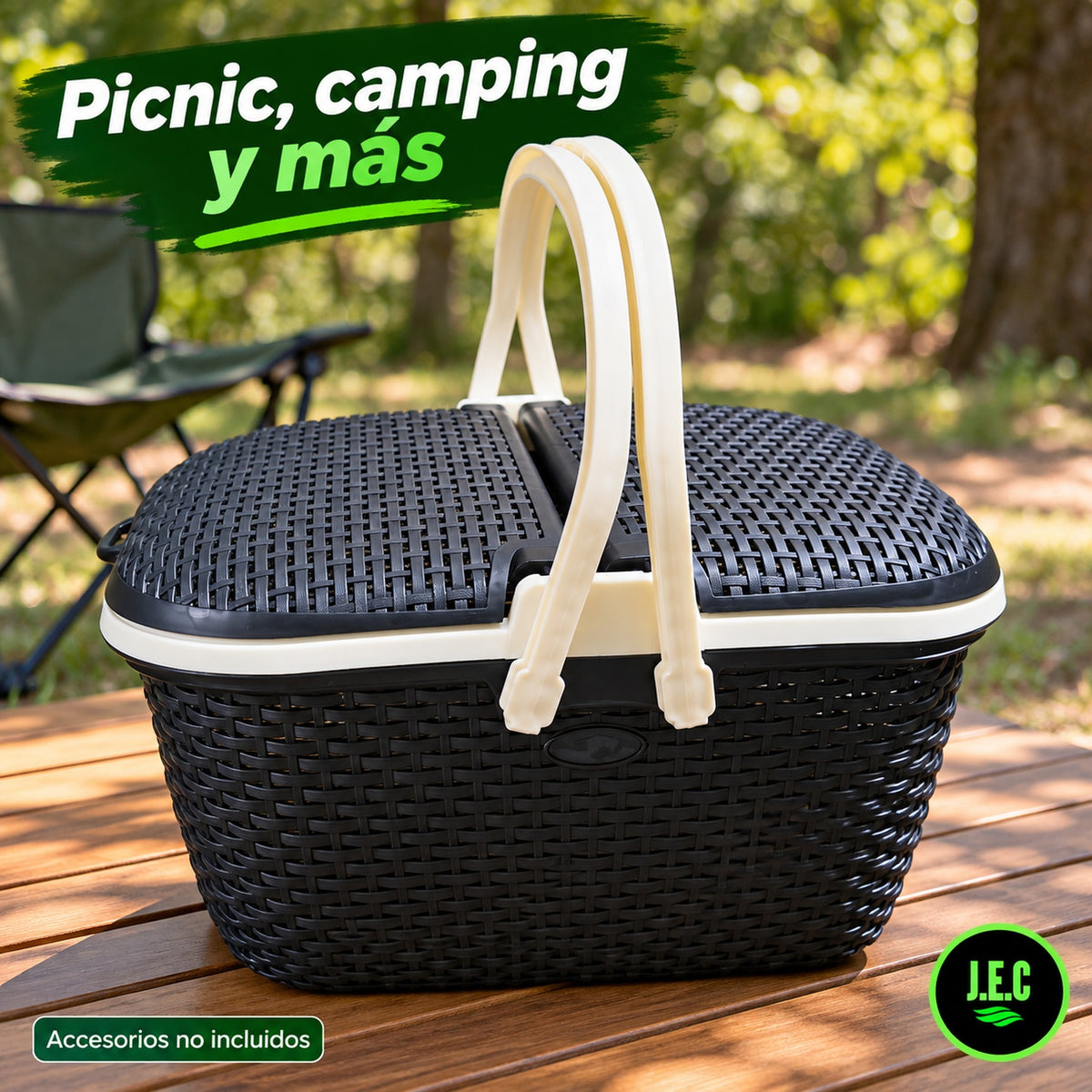 Canasta picnic multiuso con asas y doble tapa · 46 cm
