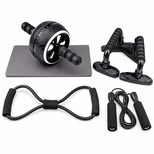 Kit Fitness 5 en 1 Rodillo Rueda Ancha Soportes y Cuerda