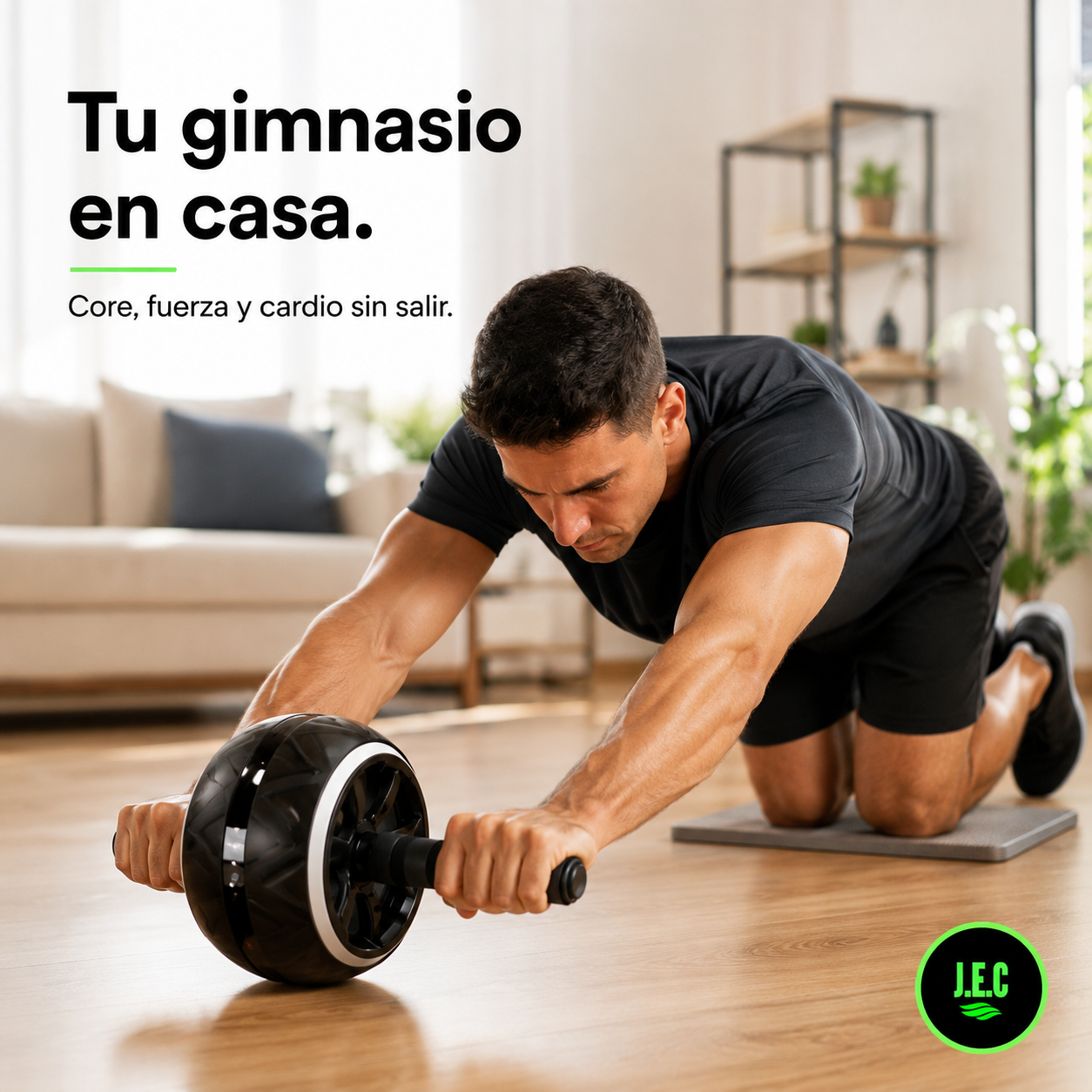 Kit Fitness 5 en 1 Rodillo Rueda Ancha Soportes y Cuerda