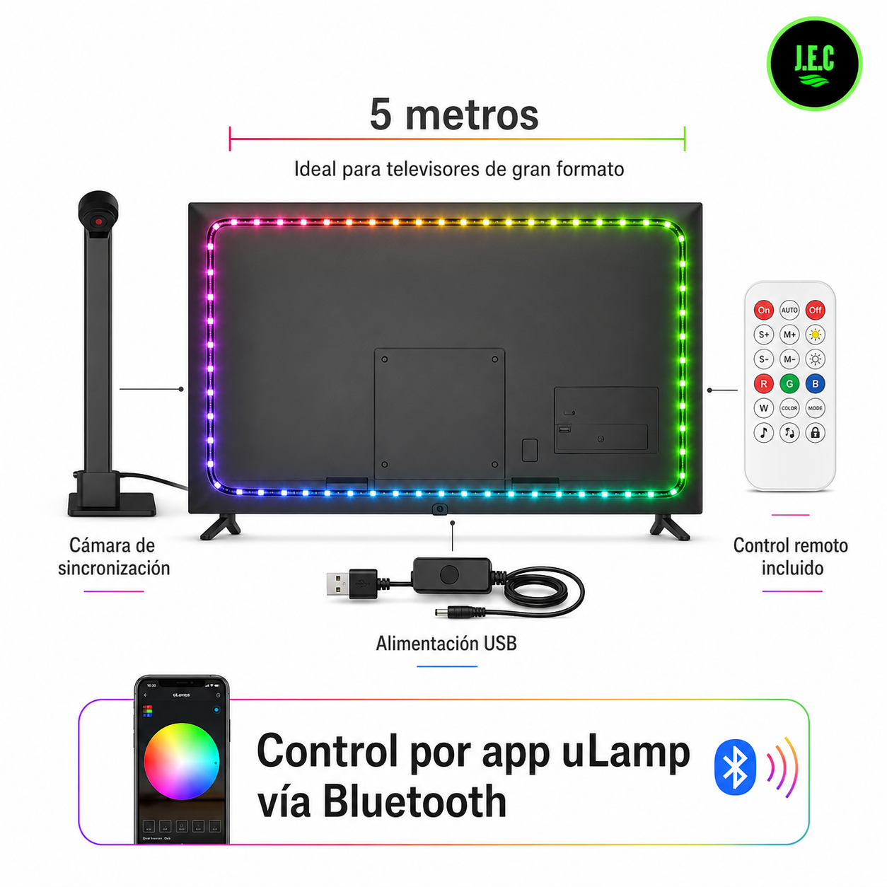 Tira Led Inteligente de 5 Metros con Sincronización de Imagen