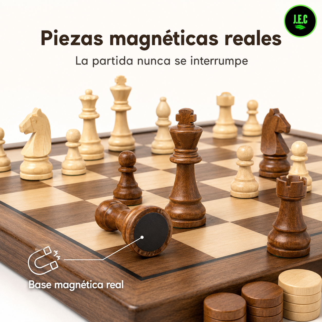 Ajedrez y Damas 2 en 1 Madera 39cm Piezas Magneticas
