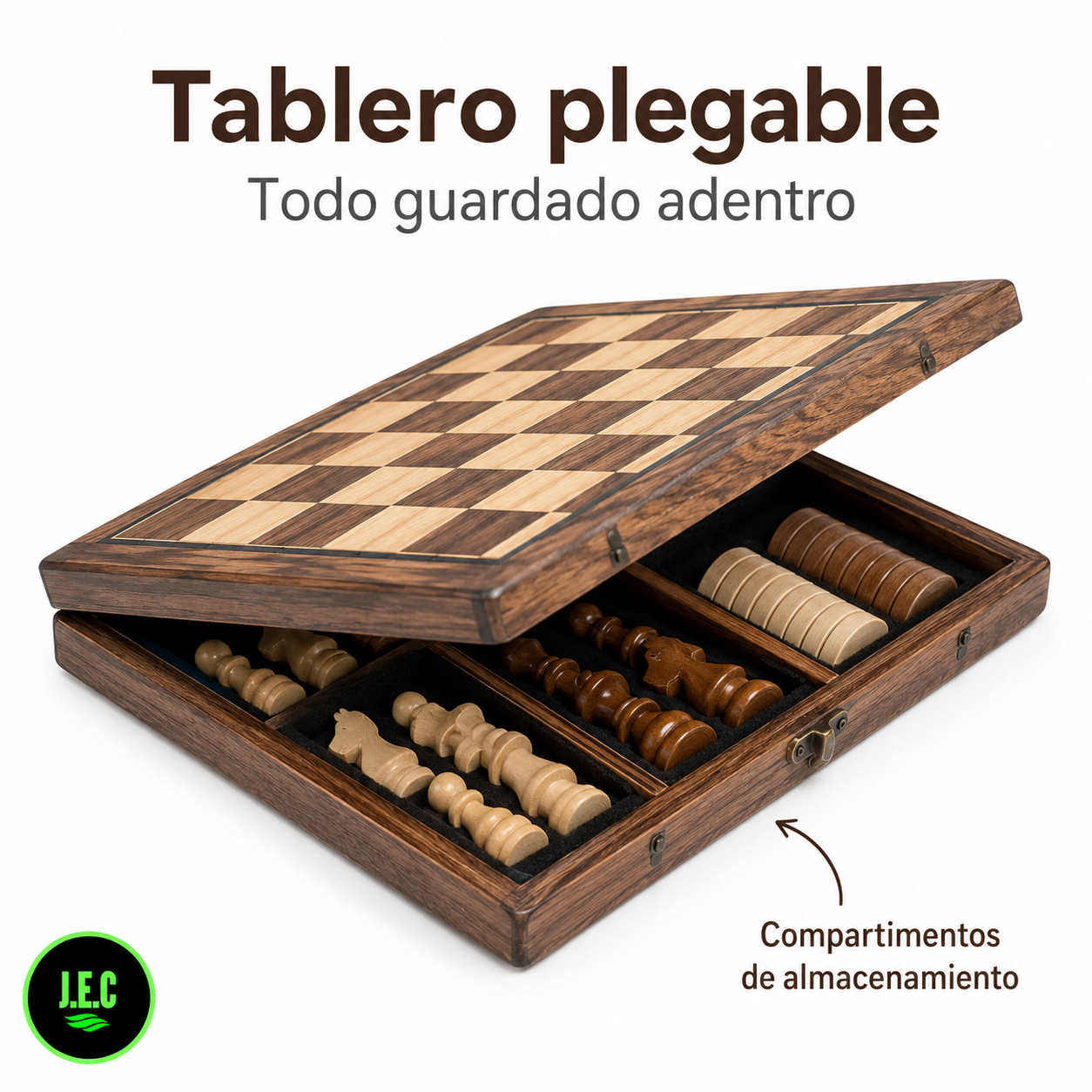 Ajedrez y Damas 2 en 1 Madera 39cm Piezas Magneticas