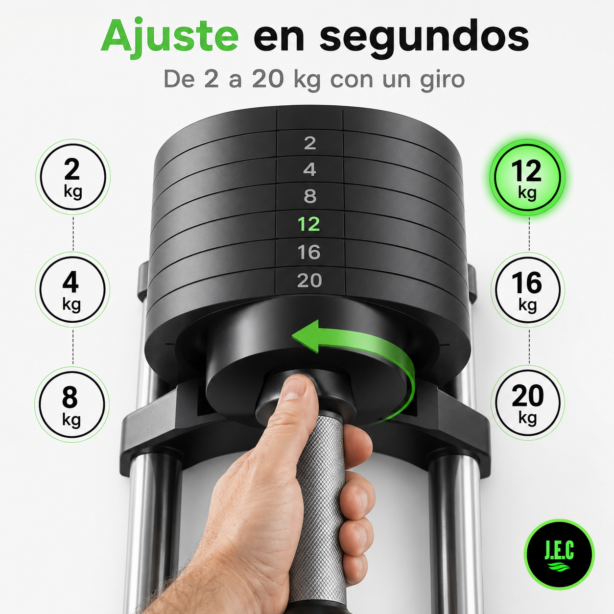 Mancuerna Ajustable Hierro 2 a 20kg Engranaje 6 Posiciones
