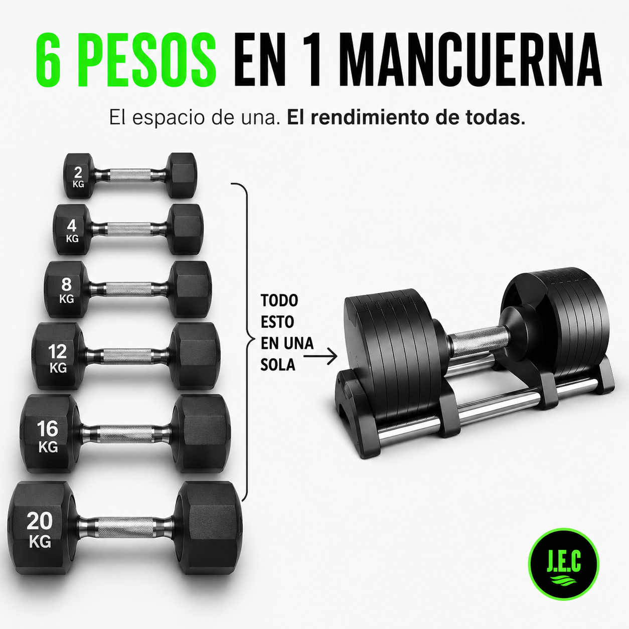 Mancuerna Ajustable Hierro 2 a 20kg Engranaje 6 Posiciones