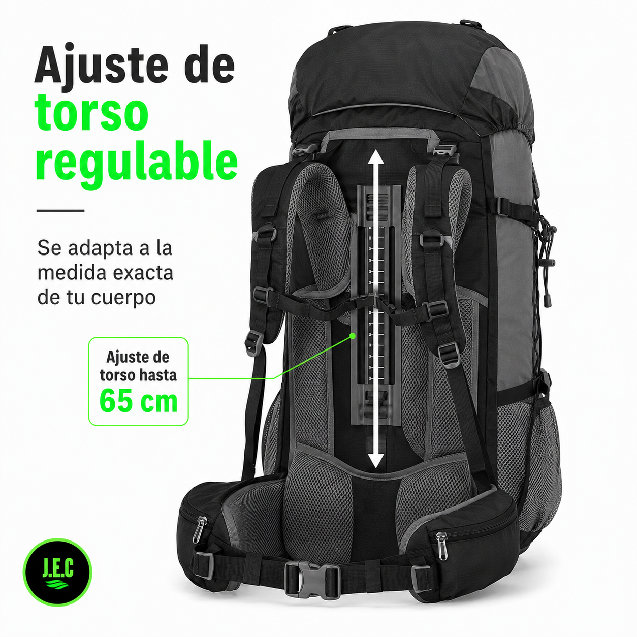 Mochila Trekking 60L Ajuste Torso Regulable Impermeable