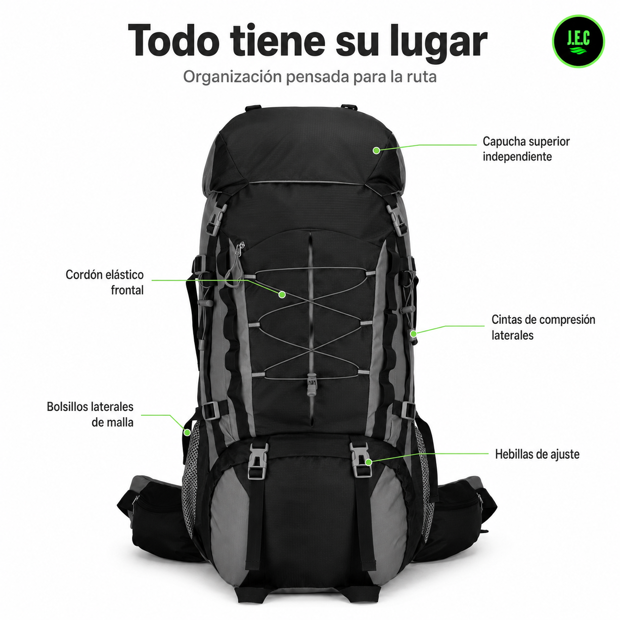 Mochila Trekking 60L Ajuste Torso Regulable Impermeable