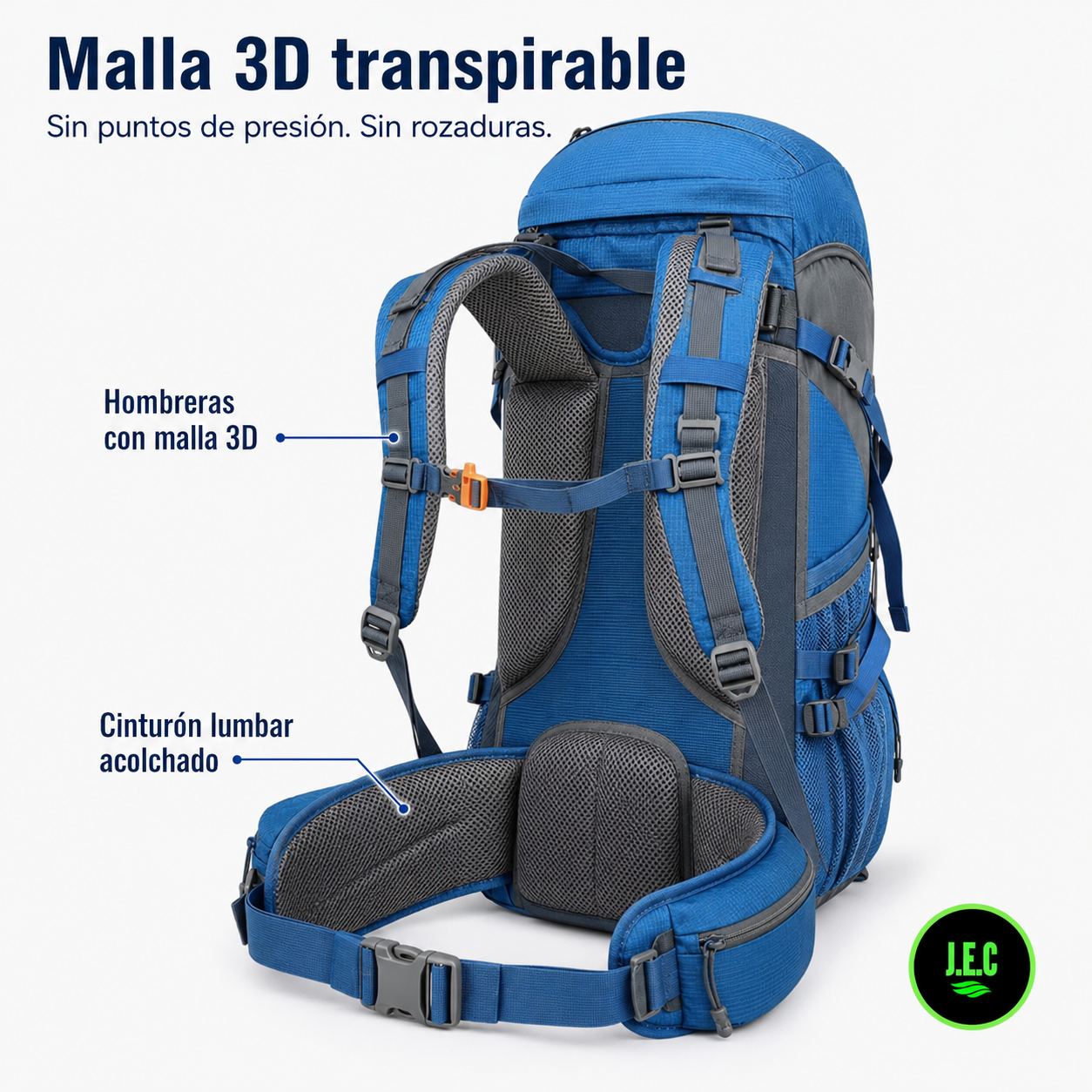 Mochila Trekking 60L Ajuste Torso Regulable Impermeable