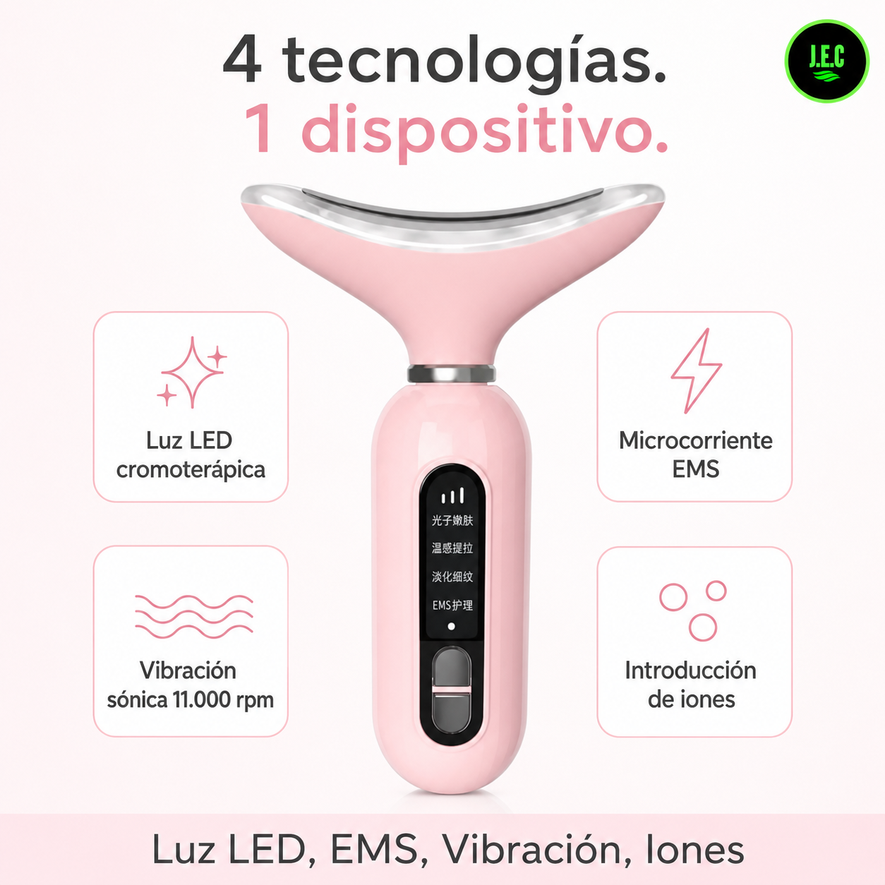 Dispositivo Facial EMS LED Vibracion para Cuello Rostro