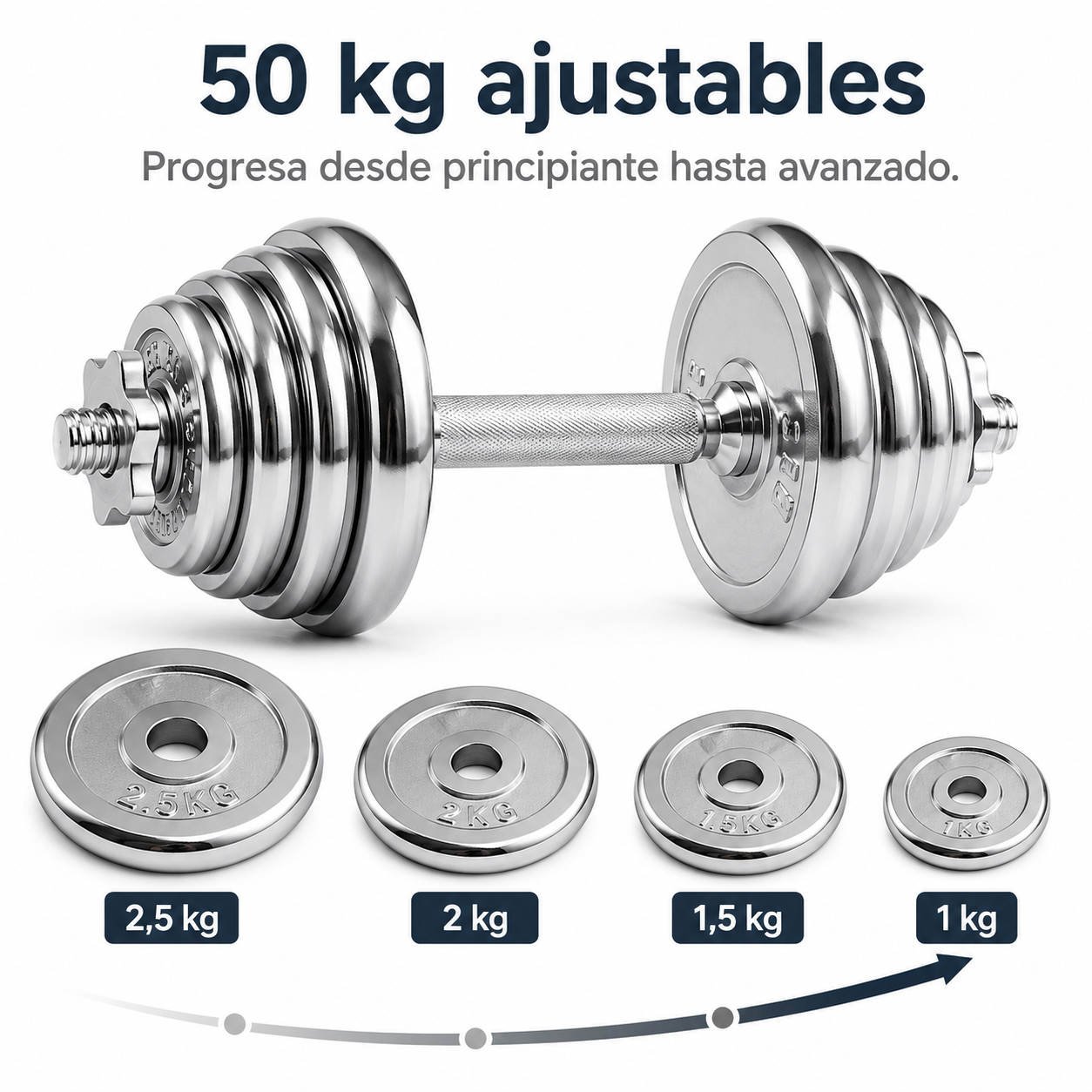 Set Mancuernas J.E.C. 50kg 2 en 1 con Barra y Maletin