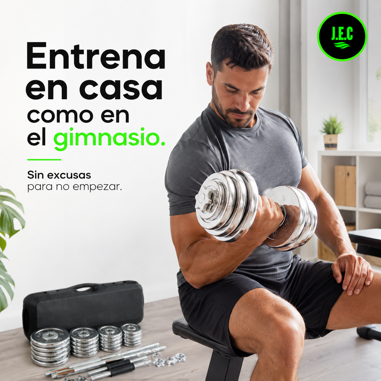 Set Mancuernas J.E.C. 50kg 2 en 1 con Barra y Maletin