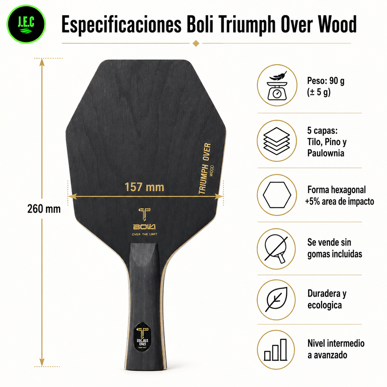 Pala Hexagonal Profesional 5 Capas Madera Ligera Control