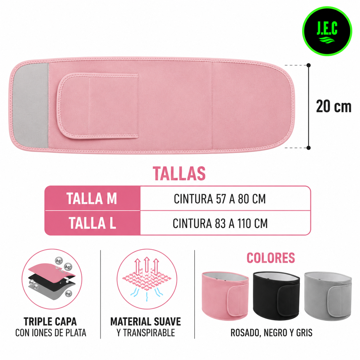 Faja Reductora Deportiva Iones de Plata Triple Capa Sauna