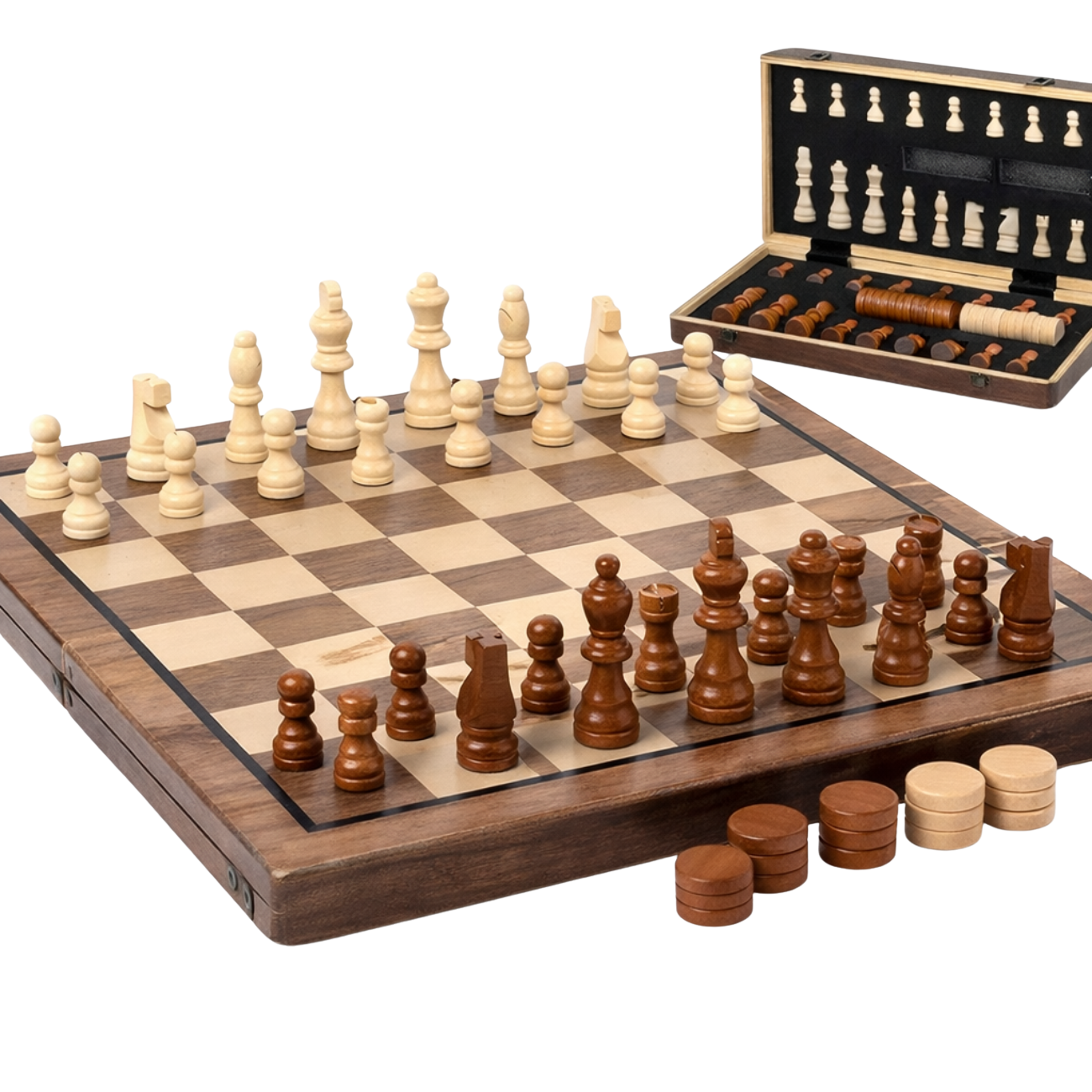 Juego Ajedrez y Damas 2 en 1 Magnético de Madera Premium