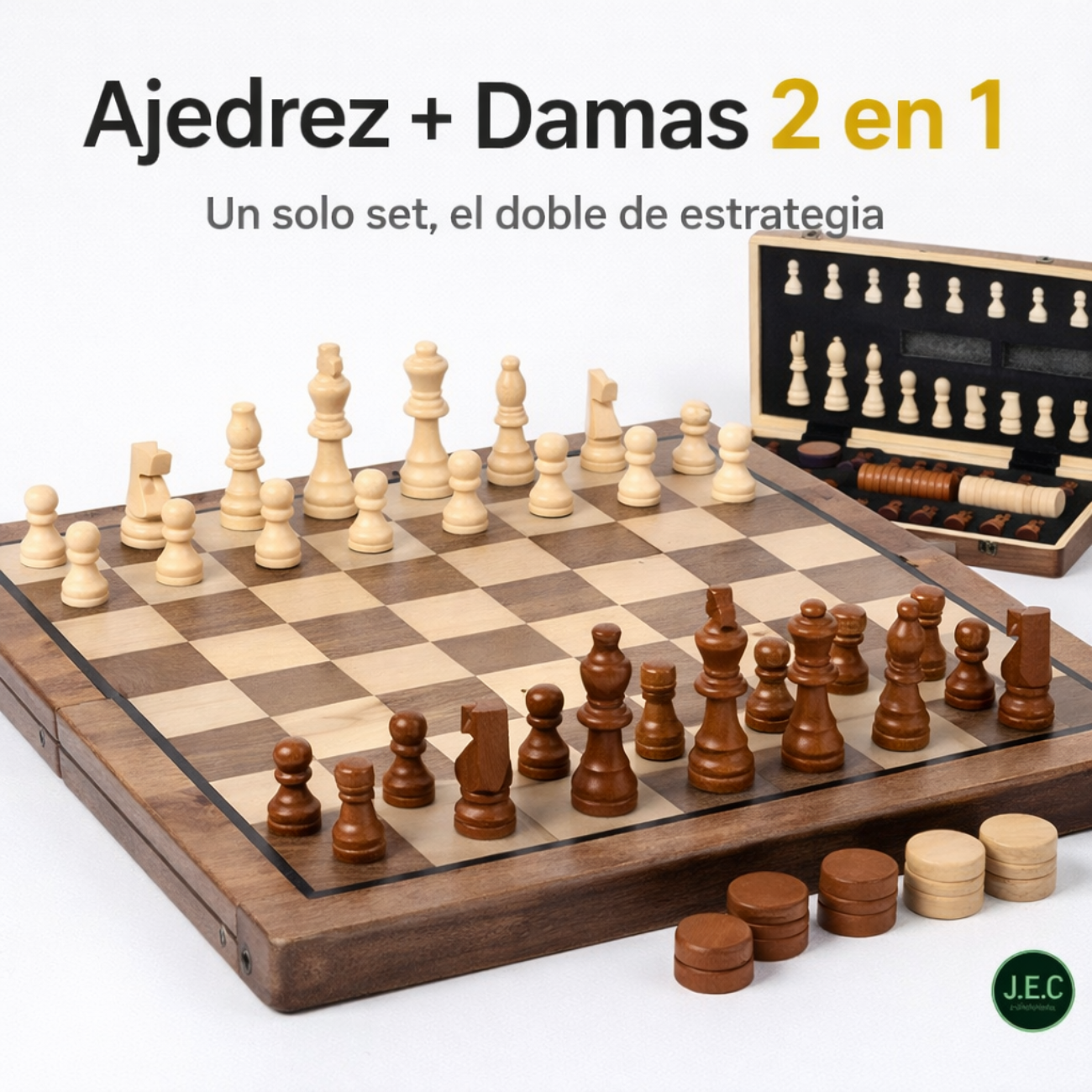 Juego Ajedrez y Damas 2 en 1 Magnético de Madera Premium