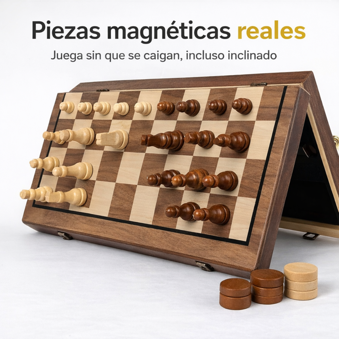 Juego Ajedrez y Damas 2 en 1 Magnético de Madera Premium