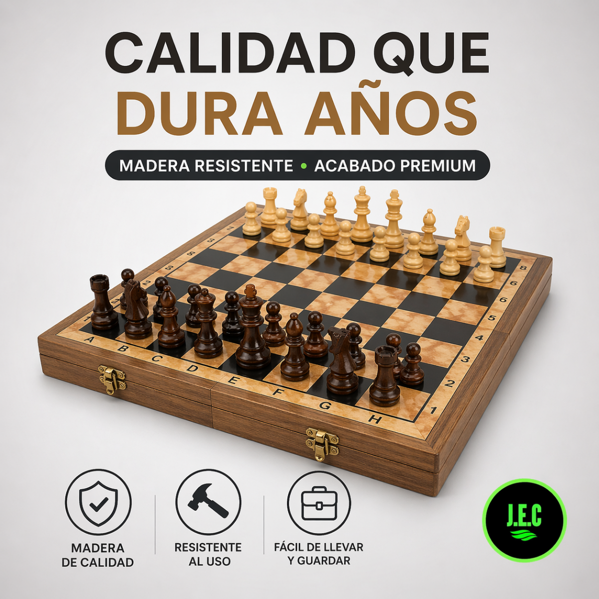 Ajedrez 3 En 1 Madera 48x48 Cm Con Damas Y Backgammon GRANDE
