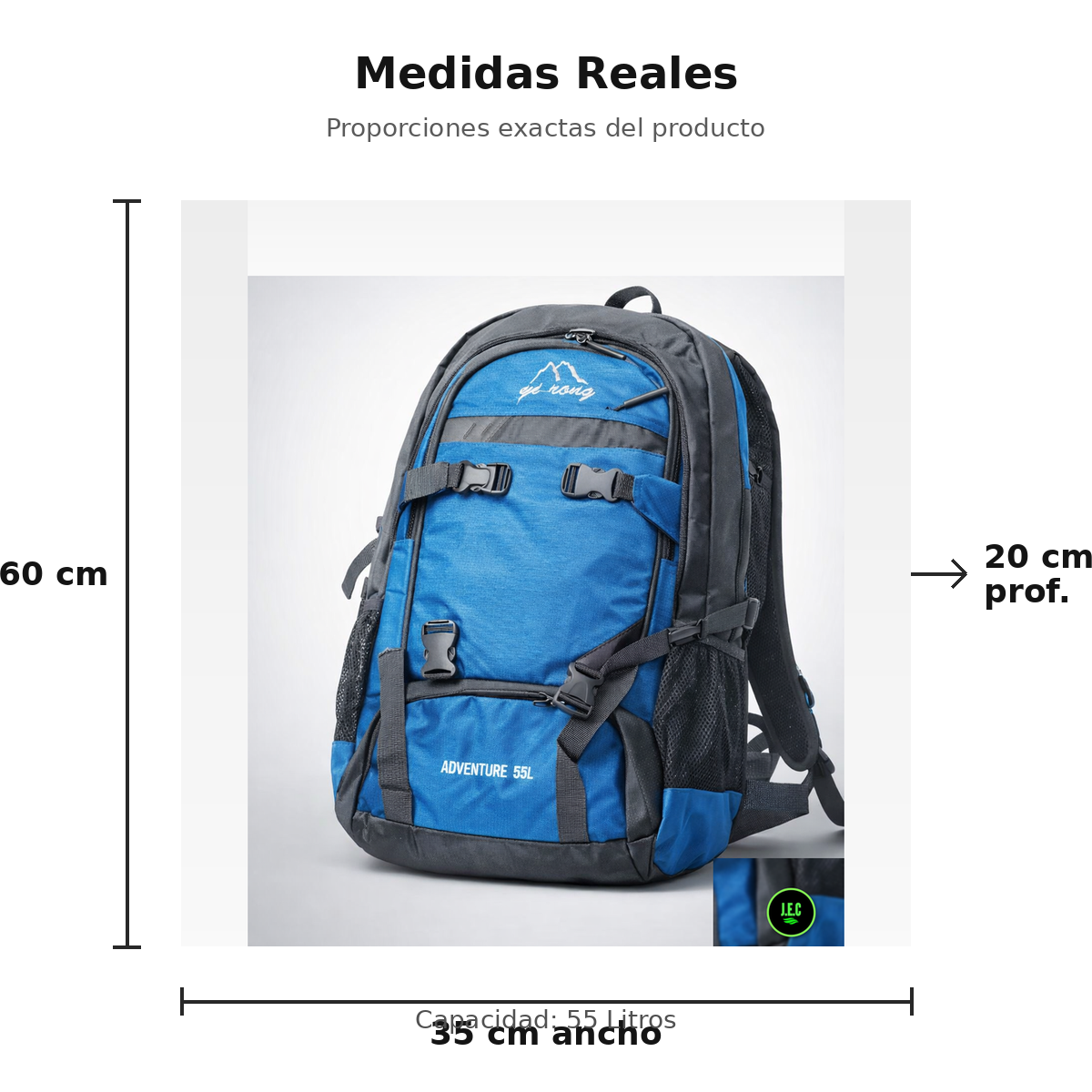 Mochila Trekking Adventure 55L Viaje y Camping Ergonómica