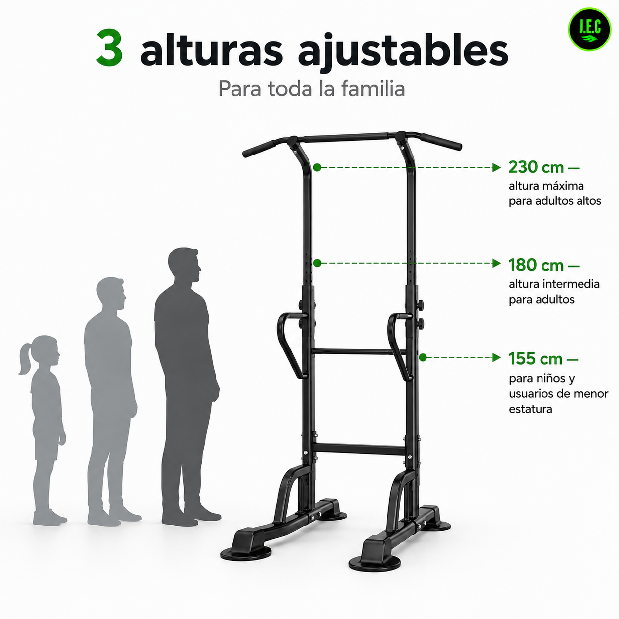 Torre Dominadas Paralelas 230cm Ajustable 200kg Acero