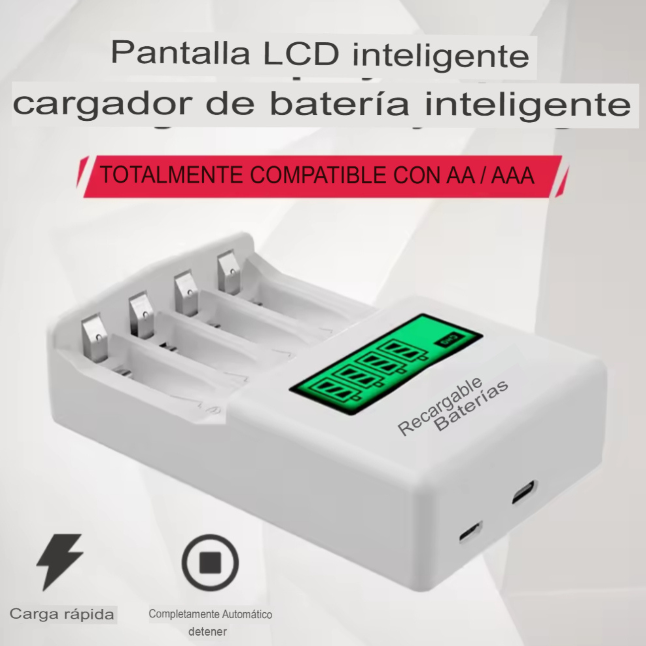 Cargador de Baterías recargables AA o AAA  Pantalla LCD