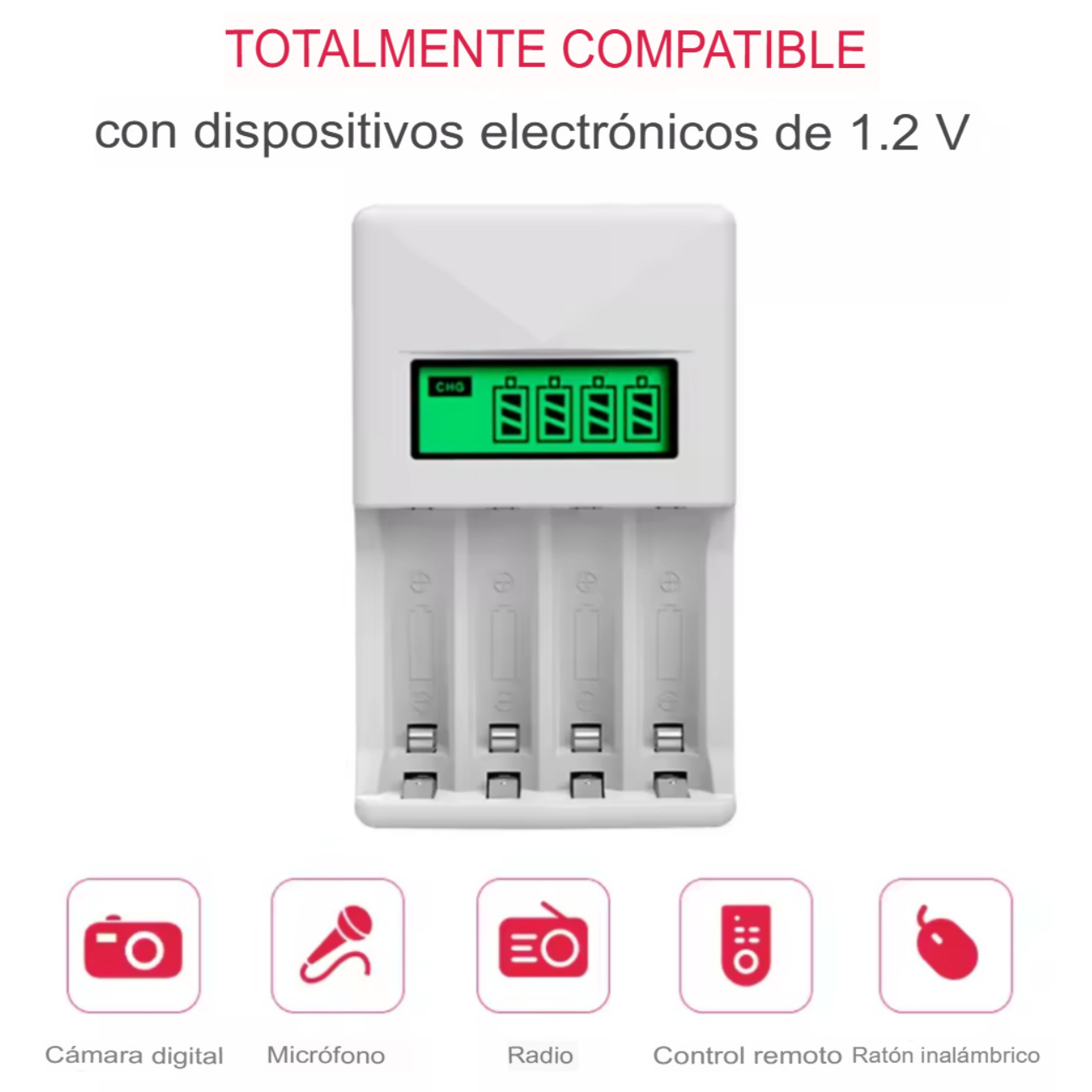 Cargador de Baterías recargables AA o AAA  Pantalla LCD