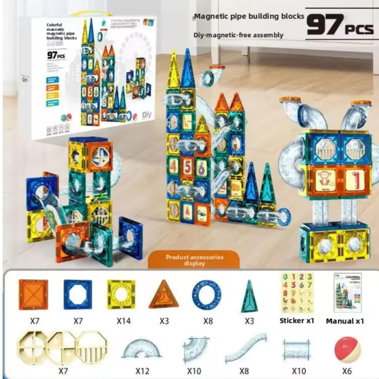 Bloques Magnéticos 3d Juego De 97 Piezas Educativo