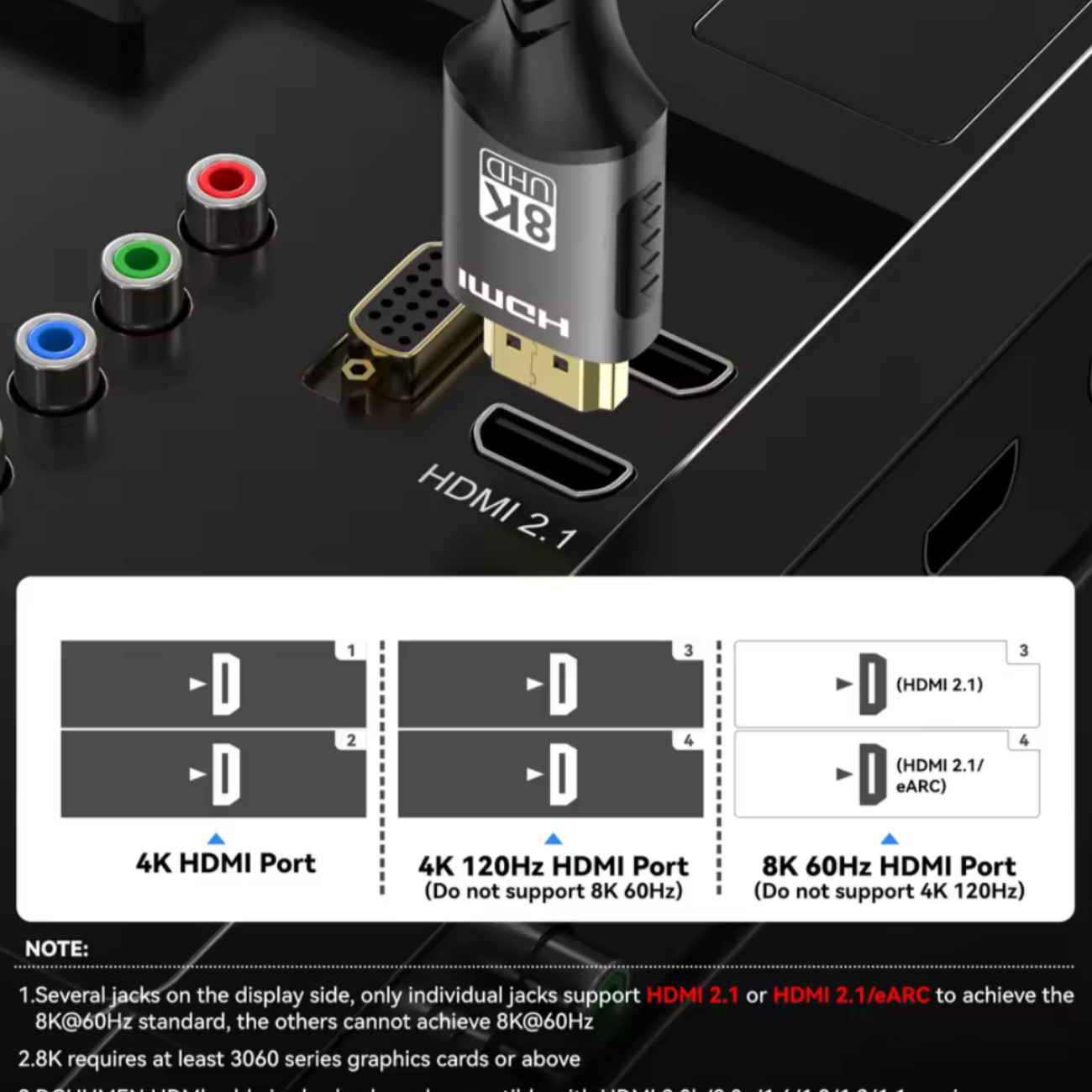 Cable HDMI Reforzado 8k @ 60hz De 3 Metros Ultra Hd, 2.1v