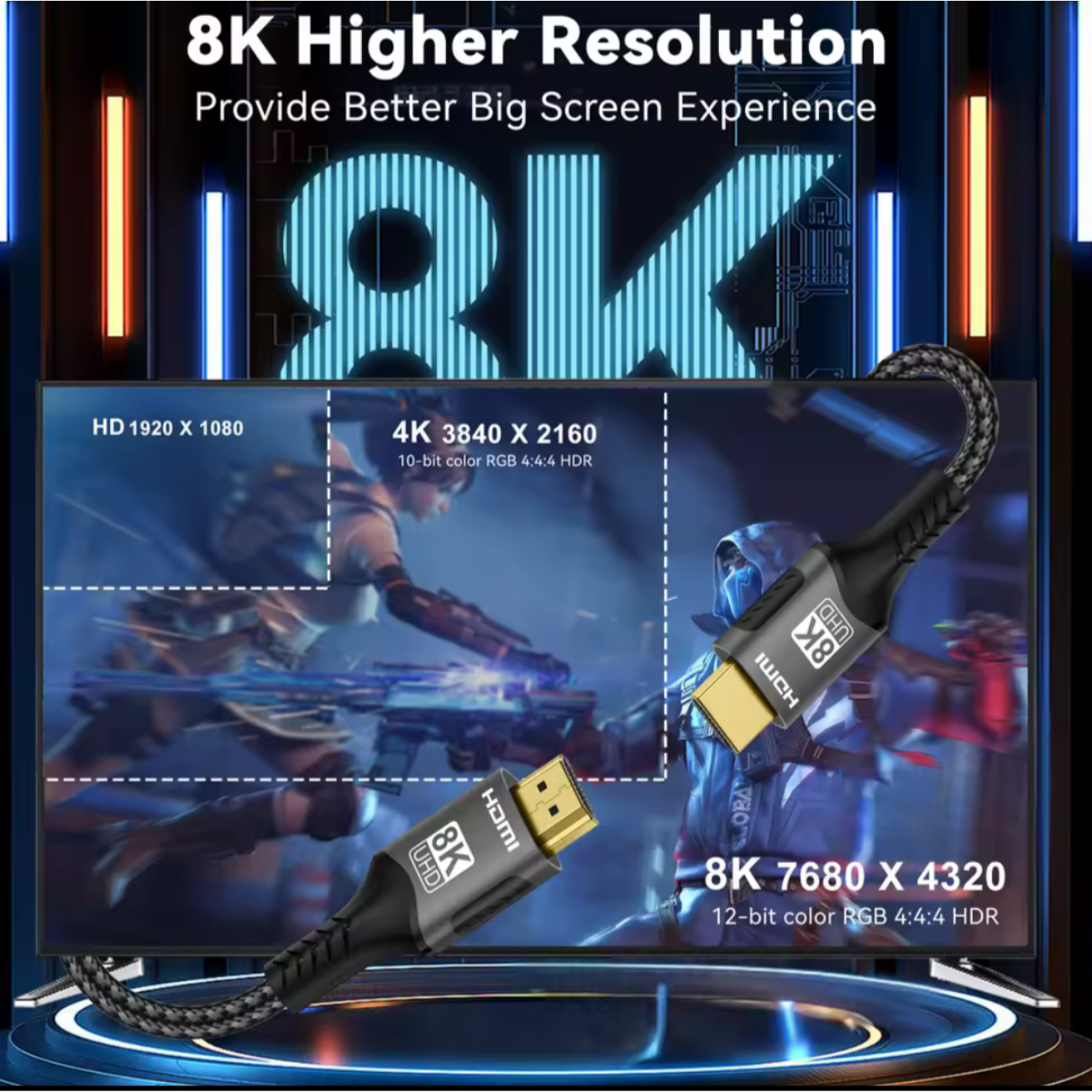 Cable HDMI Reforzado 8k @ 60hz De 3 Metros Ultra Hd, 2.1v