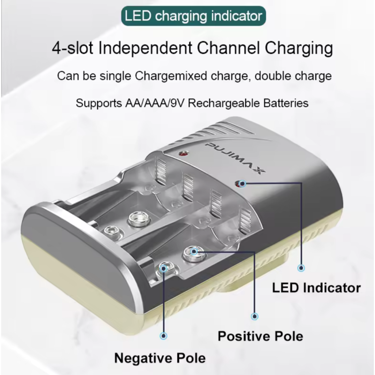 Cargador Universal para Pilas AA AAA y 9V Rápido