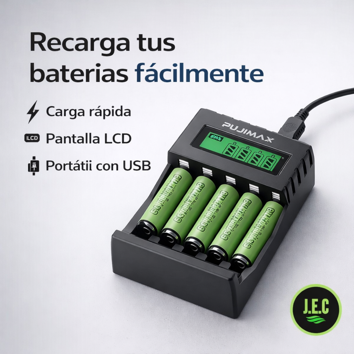 Cargador de Baterías recargables AA o AAA  Pantalla LCD