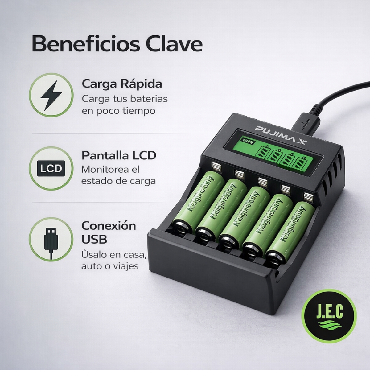 Cargador de Baterías recargables AA o AAA  Pantalla LCD