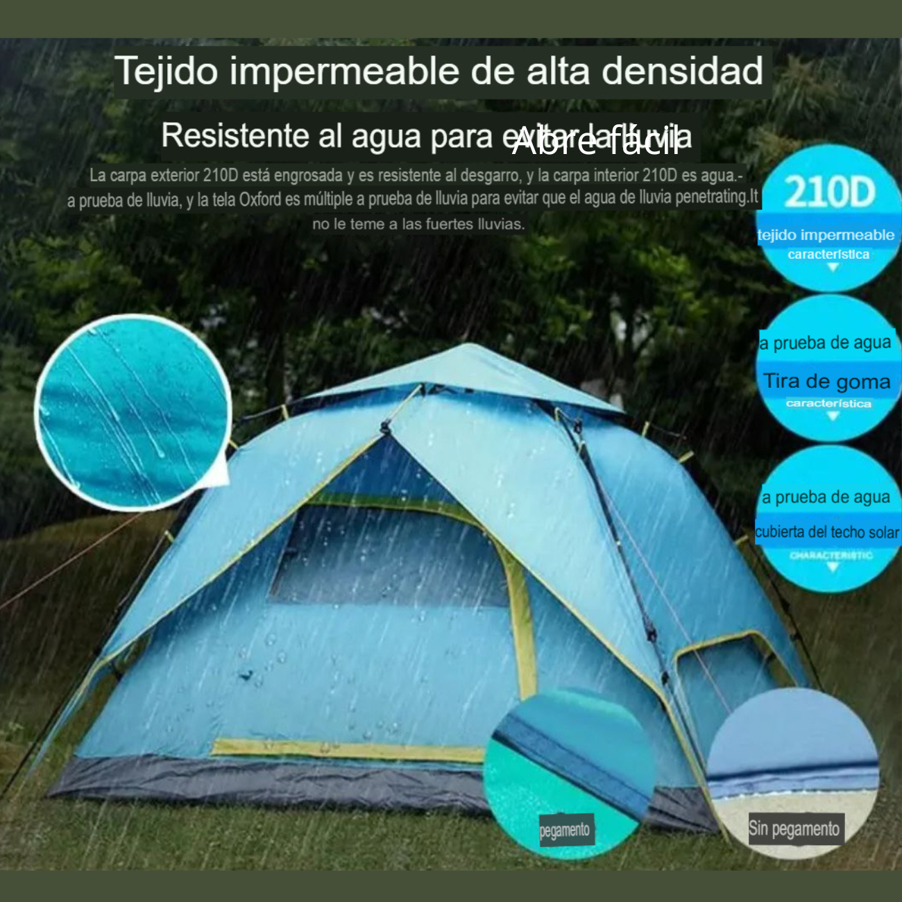 Carpa Automática 1–2 Personas Portátil Impermeable Liviana