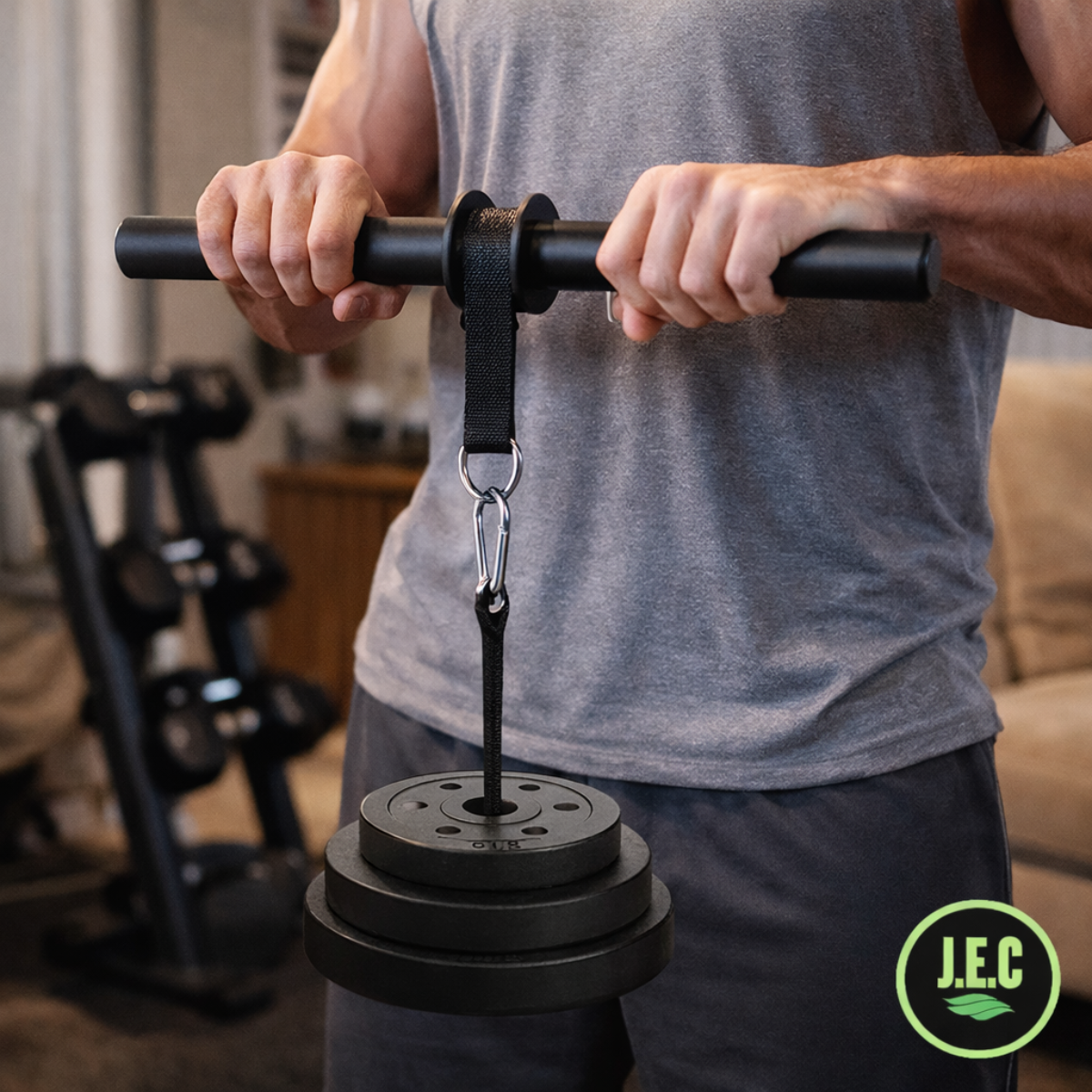 Barra con Correa para Discos Entrenamiento Ajustable