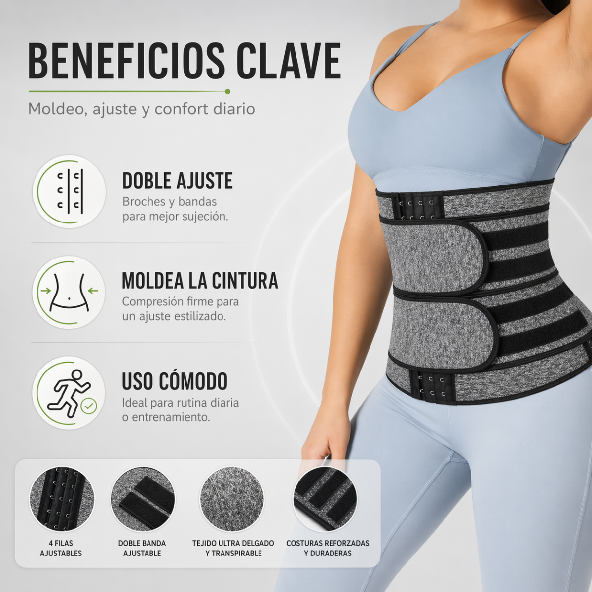 Faja modeladora reductora cintura mujer deportiva