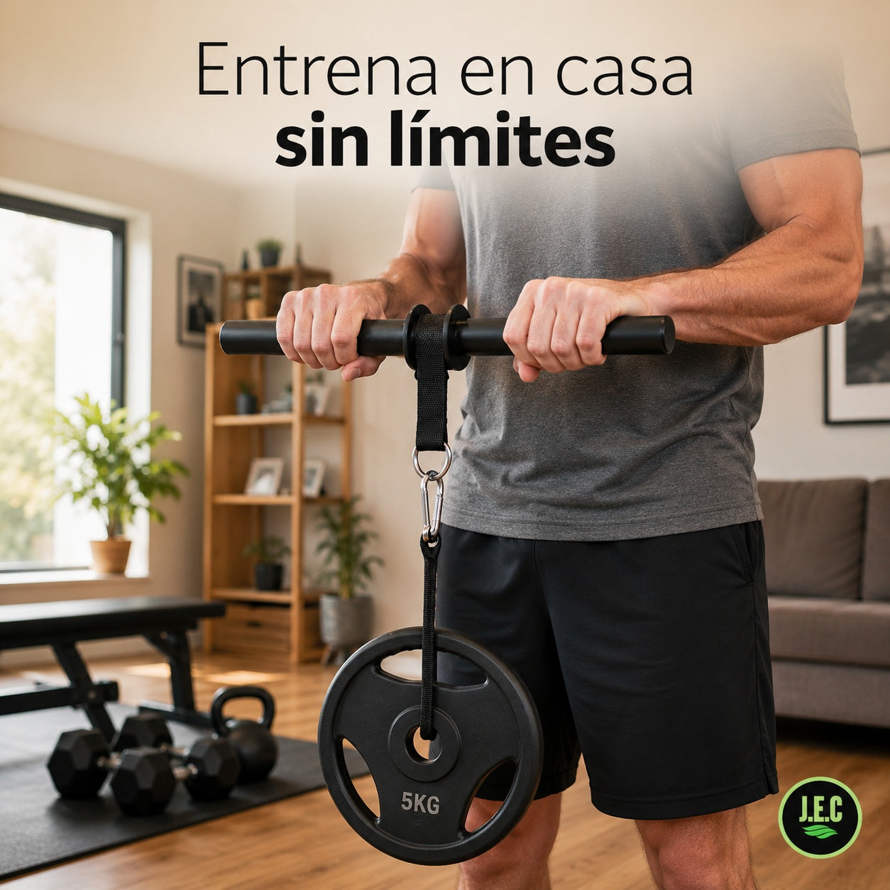 Barra con Correa para Discos, Entrenamiento de Fuerza Duradero