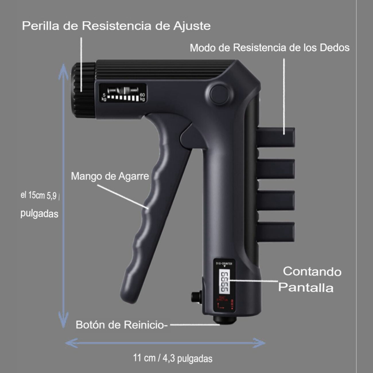 Hand Grip Con Contador mecánico  Ajustable 5 A 60 Kg Fitness
