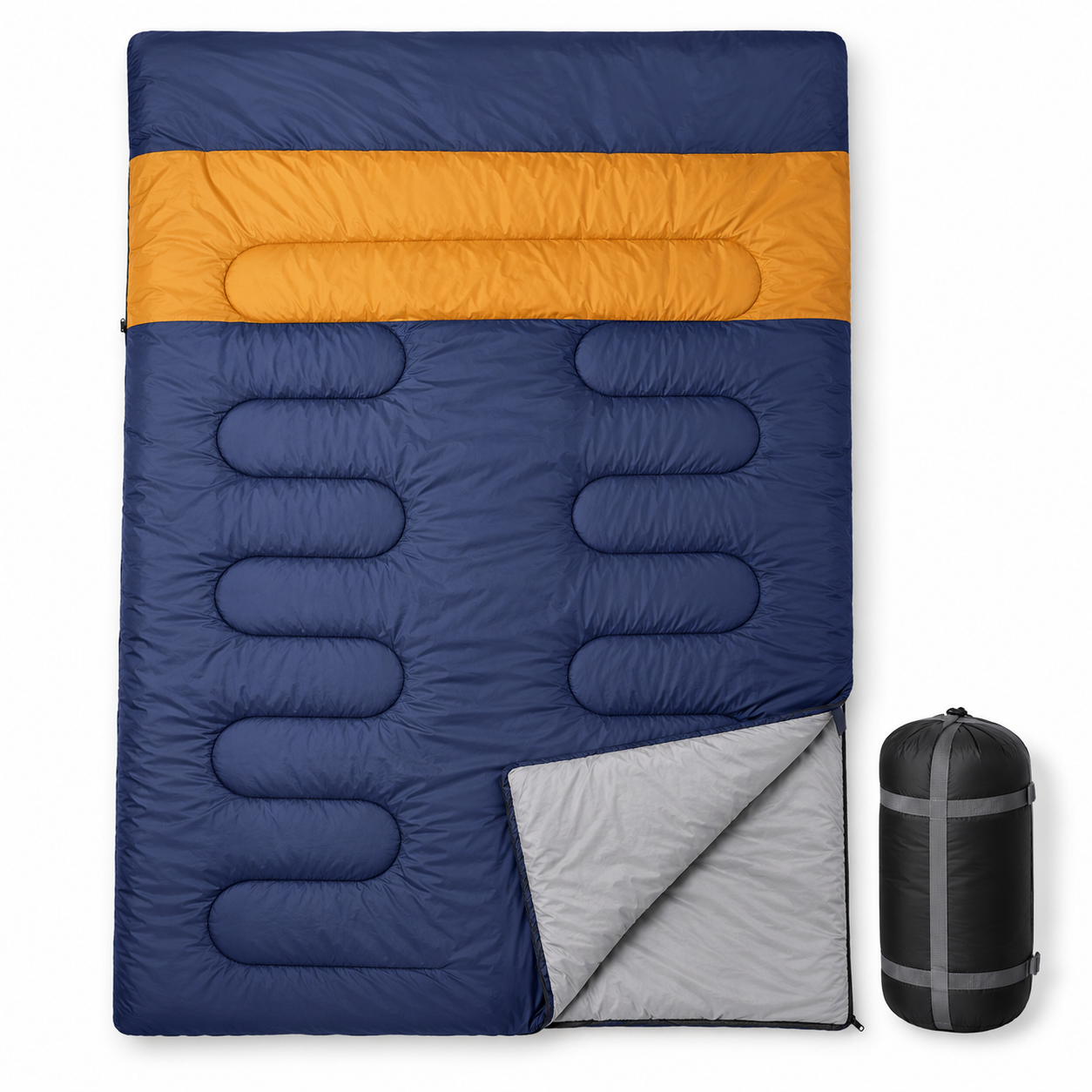 Saco De Dormir Doble 3 En 1 Ultraligero Invierno Azul Marino