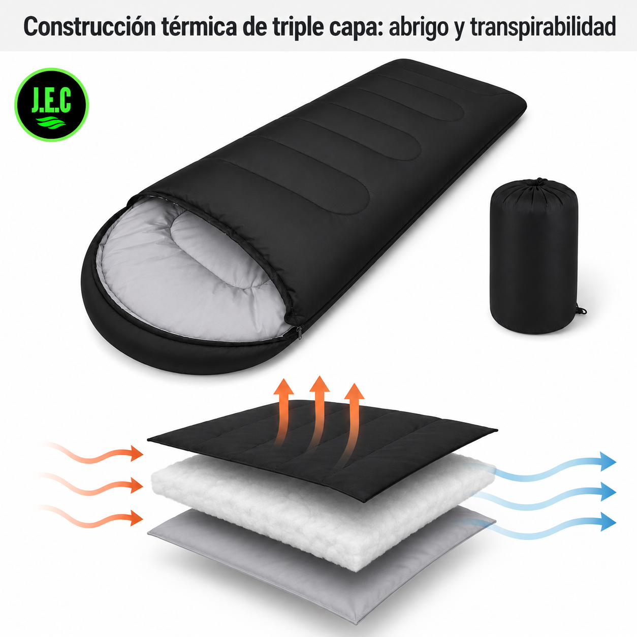 Saco de Dormir Térmico Triple Capa XL para Camping