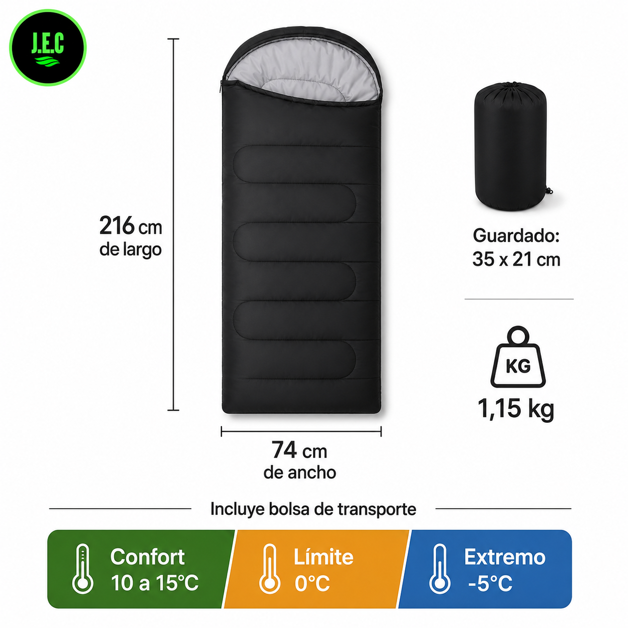 Saco de Dormir Térmico Triple Capa XL para Camping