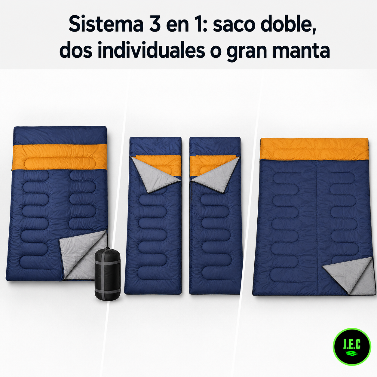 Saco De Dormir Doble 3 En 1 Ultraligero Invierno Azul Marino