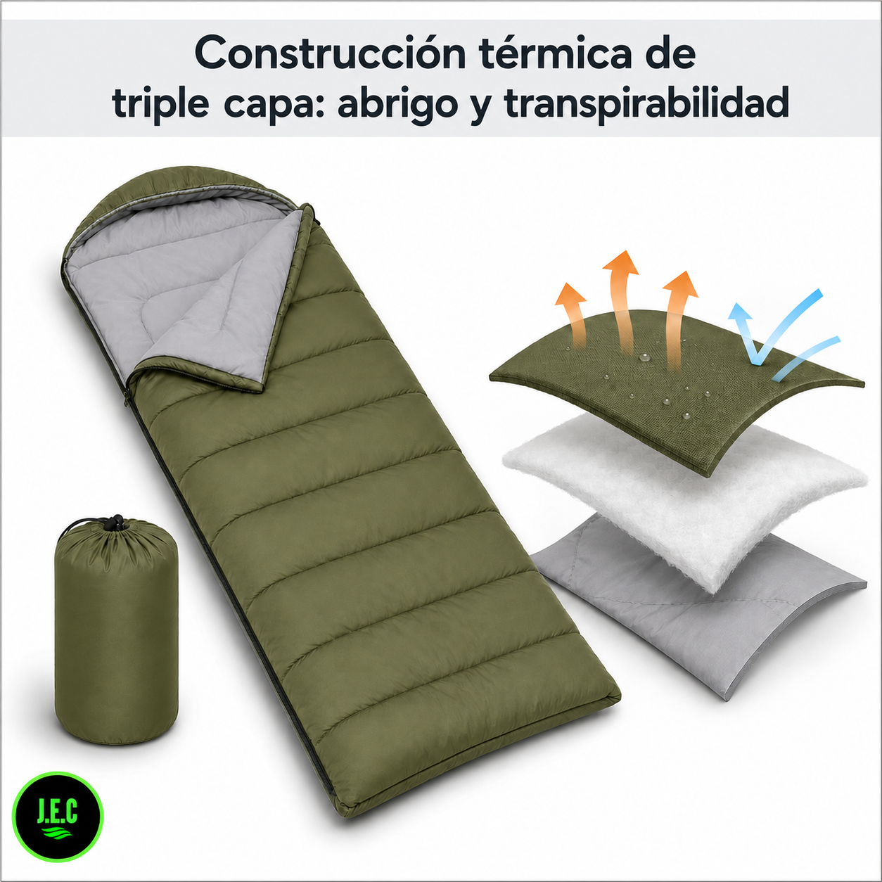 Saco de Dormir Térmico Triple Capa XL para Camping