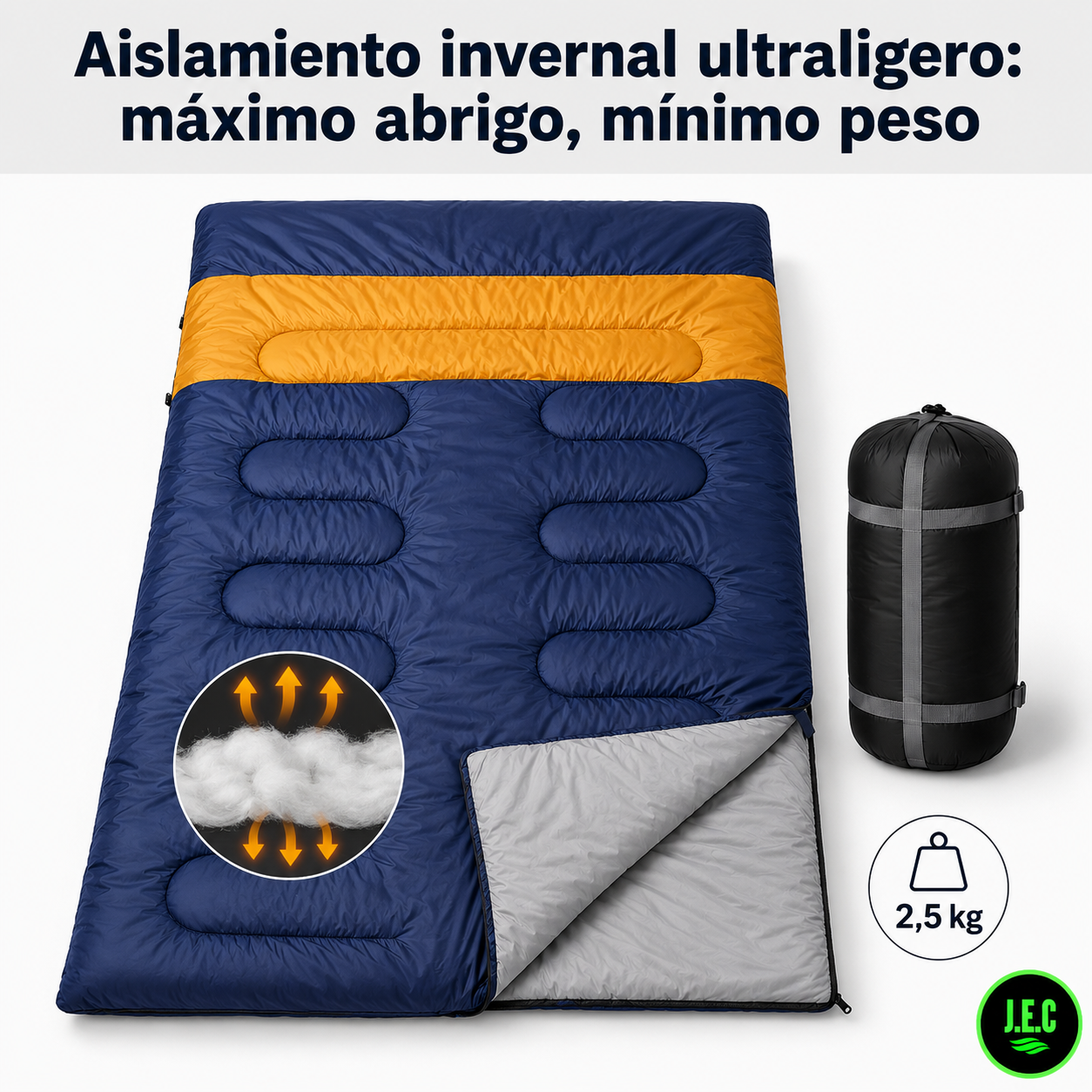 Saco De Dormir Doble 3 En 1 Ultraligero Invierno Azul Marino